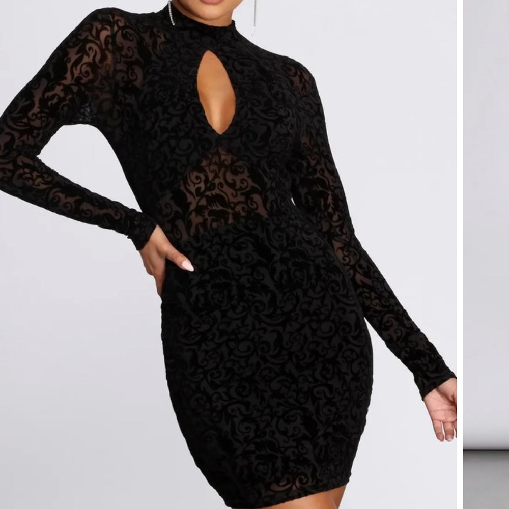 Windsor Black Long Sleeve Patterned Dress